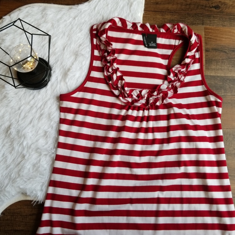 New Directions Striped Ruffle Tank Dress Medium - Picture 1 of 5
